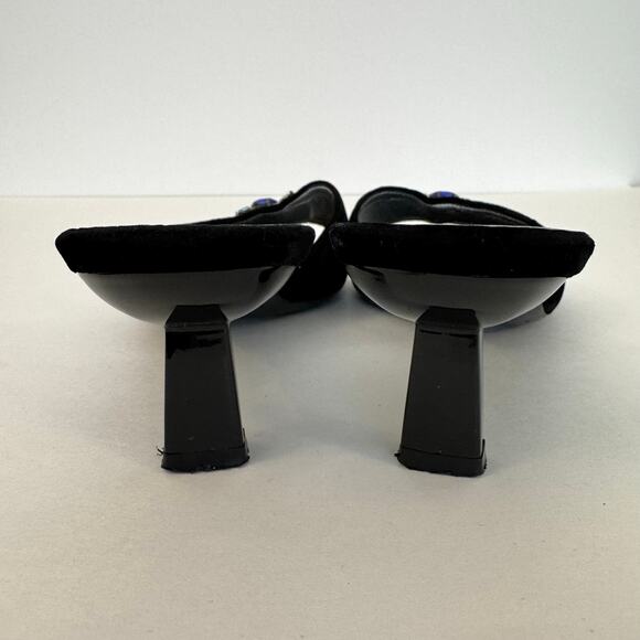 Giuseppe Zanotti Black Velvet Kitten Heels Crystal Dragonfly Slides Sandals 9B - Picture 7 of 11